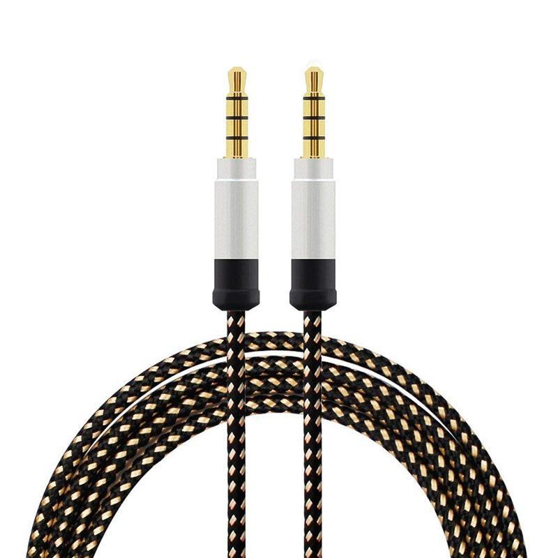 black 1.5 meter high-grade braided metal audio cable 3.5 mm AUX audio cable