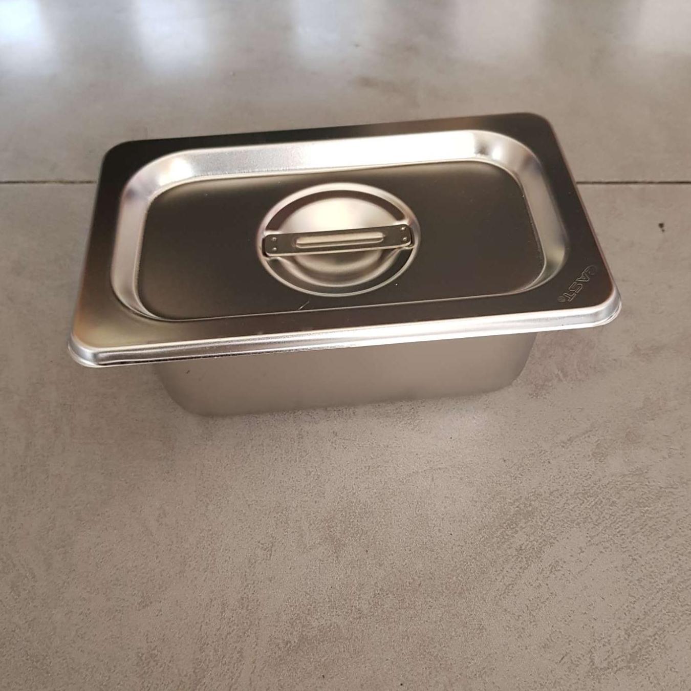 khay inox đựng thạch trà sữa 1/9 cao 65 (combo 10 bộ)