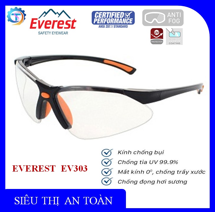 Kính bảo hộ Everest EV303  trắng bạc - Kính chống bụi chống trầy xước chống tia UV