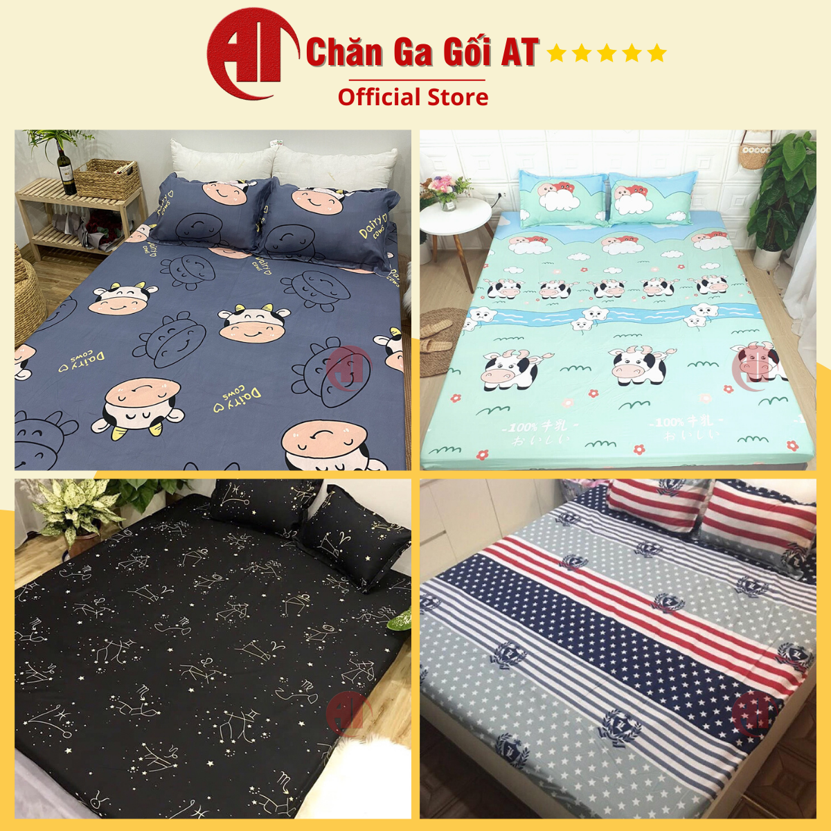 Bộ ga gối cotton poly đủ 3 món AT