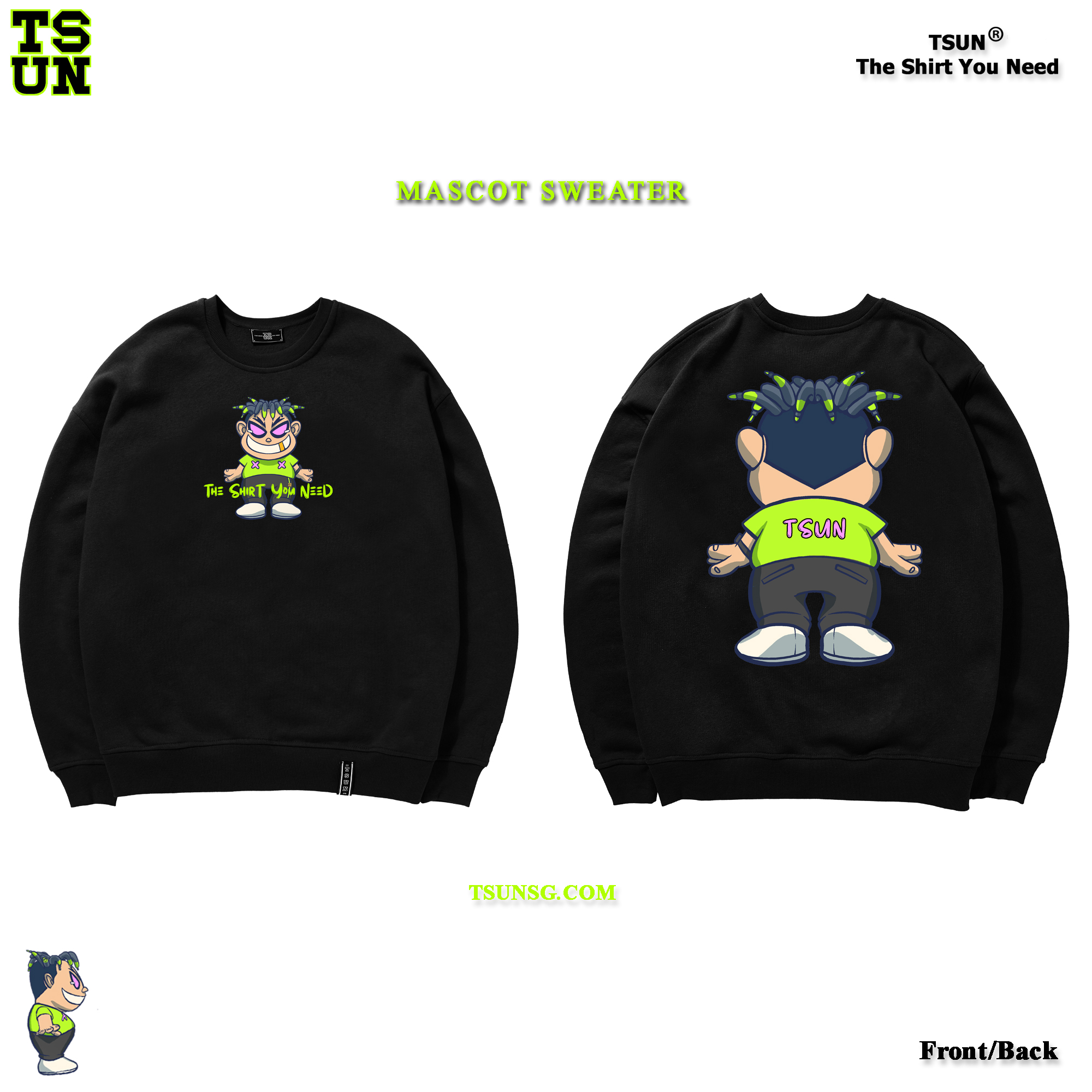 Áo Sweater TSUN Mascot - Black - Unisex