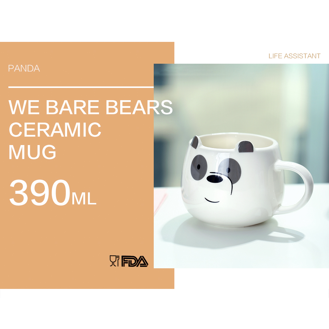 Ly sứ Panda We Bare Bears X Miniso dễ thương văn phòng 390ml