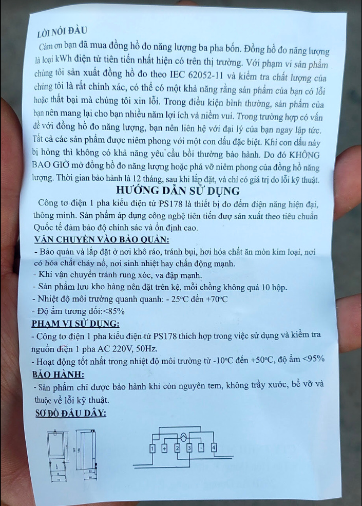 Công tơ điện tử 1 pha 2 dây Pansong PS178