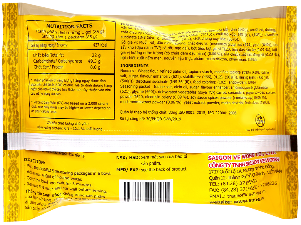 Thùng 30 gói mì chay A-One Hương Sen 85g