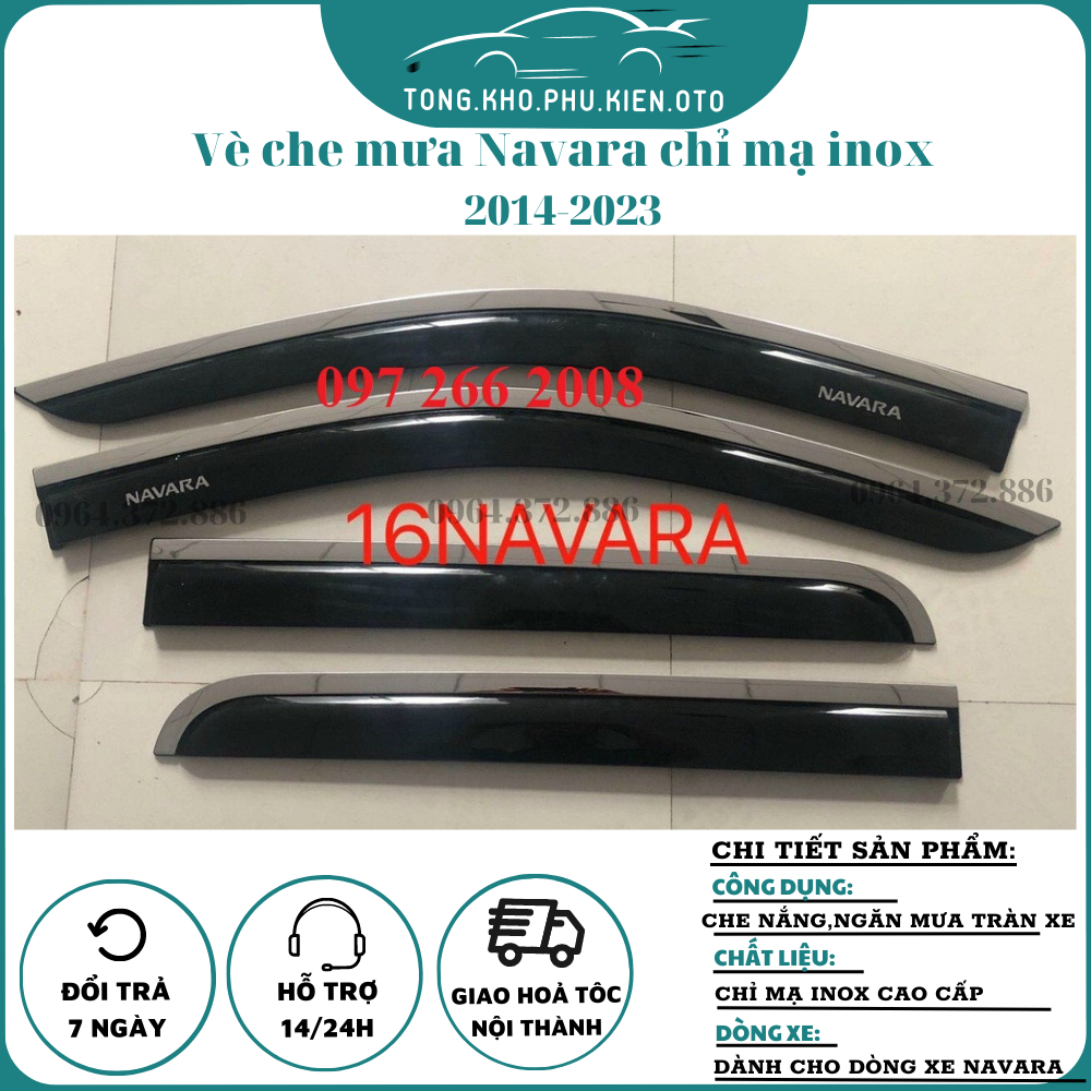 Vè che mưa chỉ inox xe nissan navara đời 2014- 2023 hàng cao cấp nhất thị trường