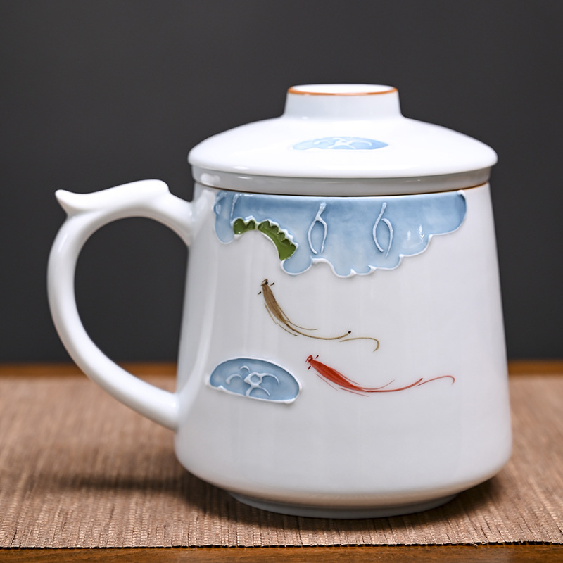 Ly cốc sứ pha trà có lõi lọc và nắp đậy dung tích 430 ml