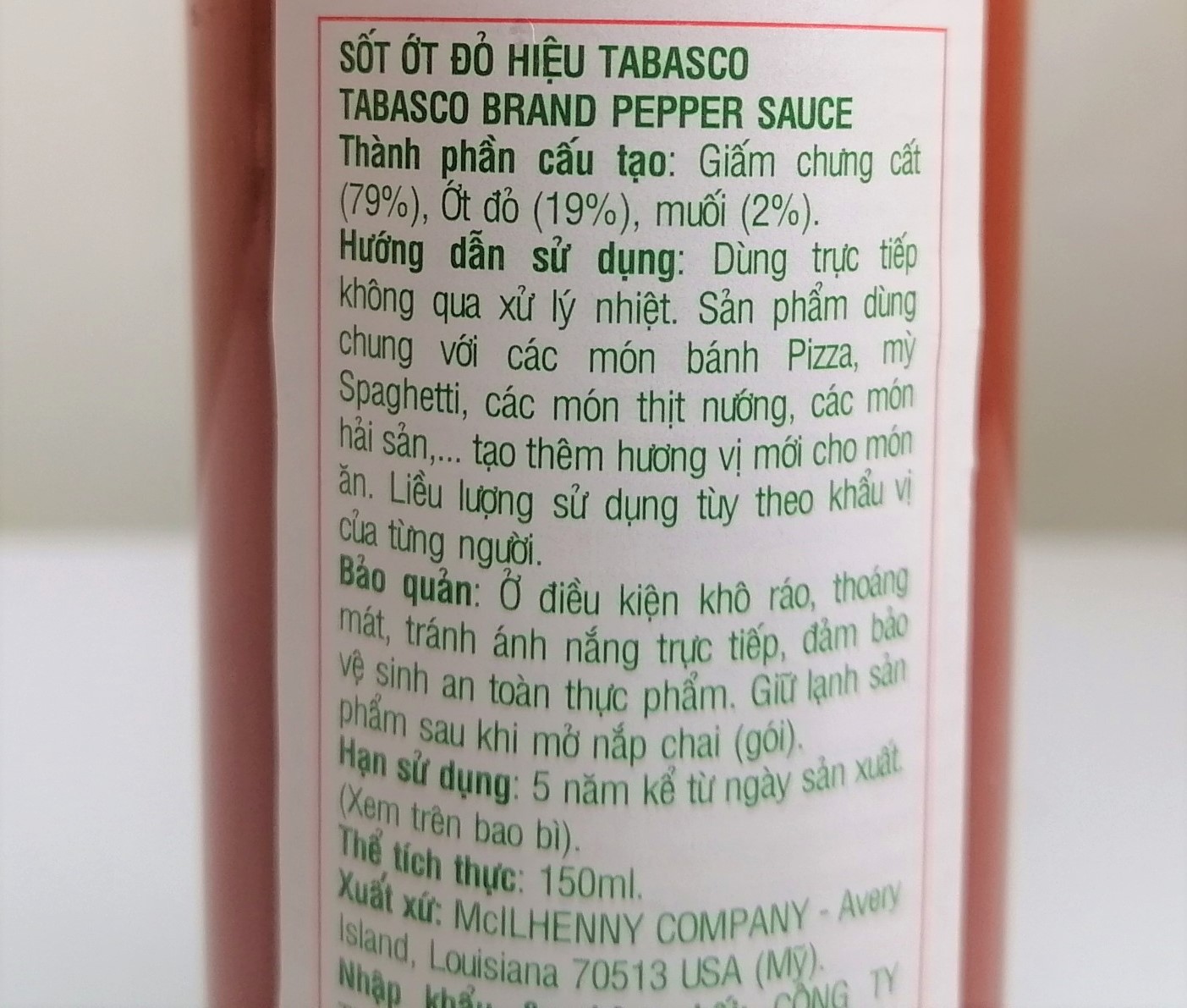 [Chai 150ml] XỐT ỚT ĐỎ [USA] TABASCO Pepper Sauce (halal)