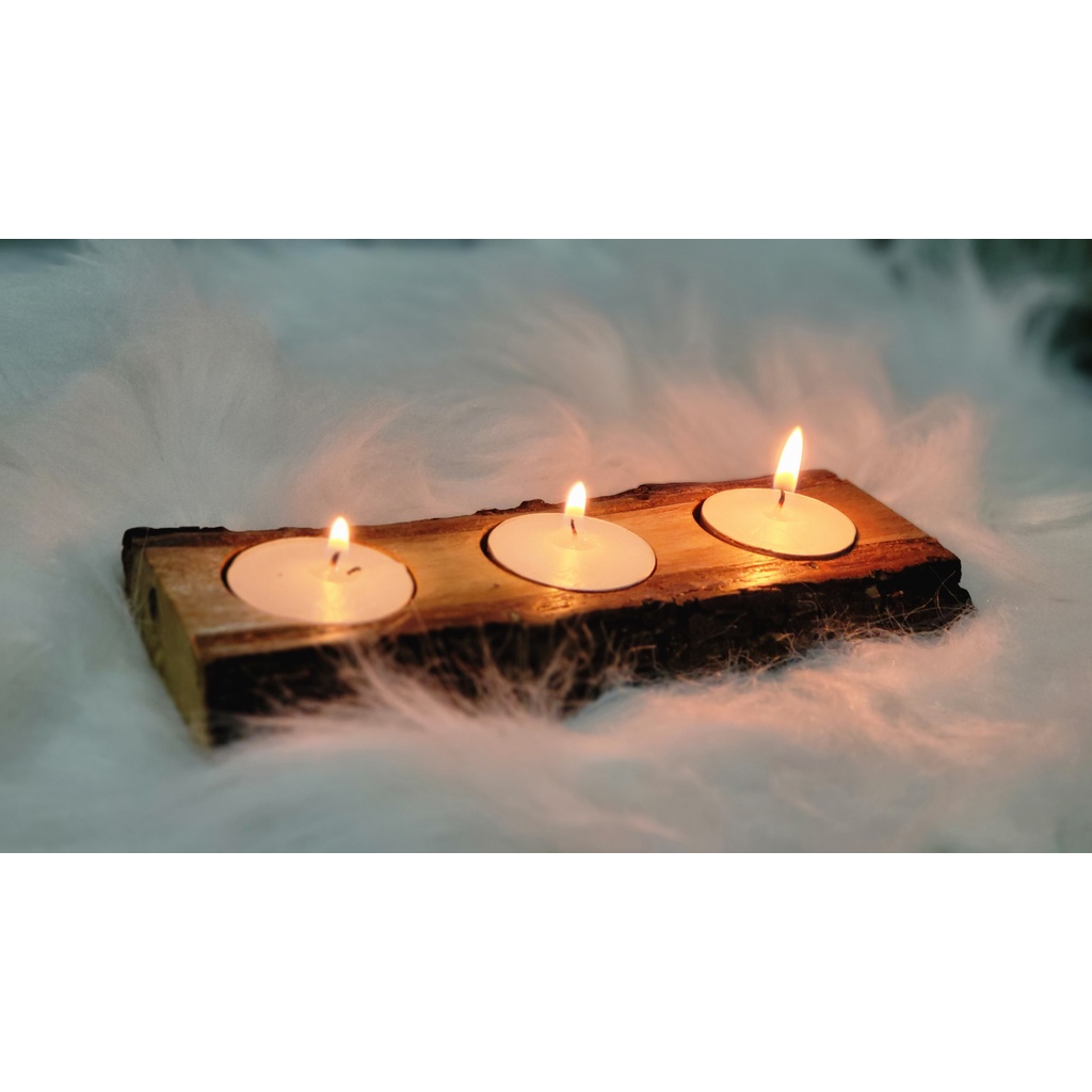 Chân Đế Gỗ Đựng 3 Nến Tealight - Gỗ Thiên Nhiên