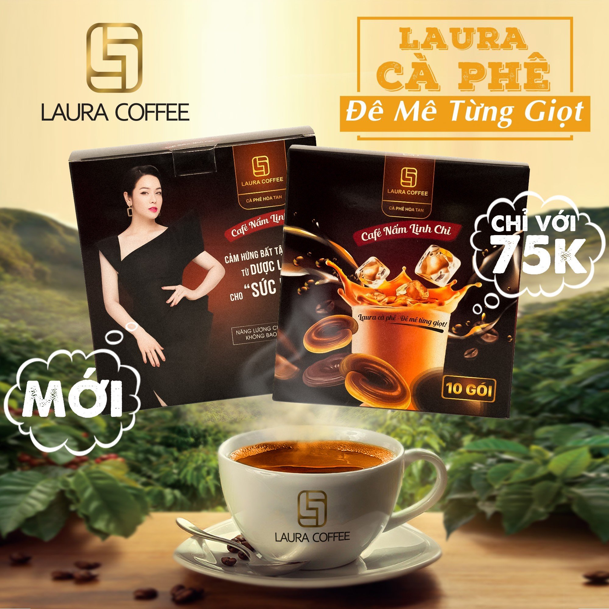 [Chính Hãng] Cà phê nấm linh chi Laura Sunshine (Hộp/10 gói)