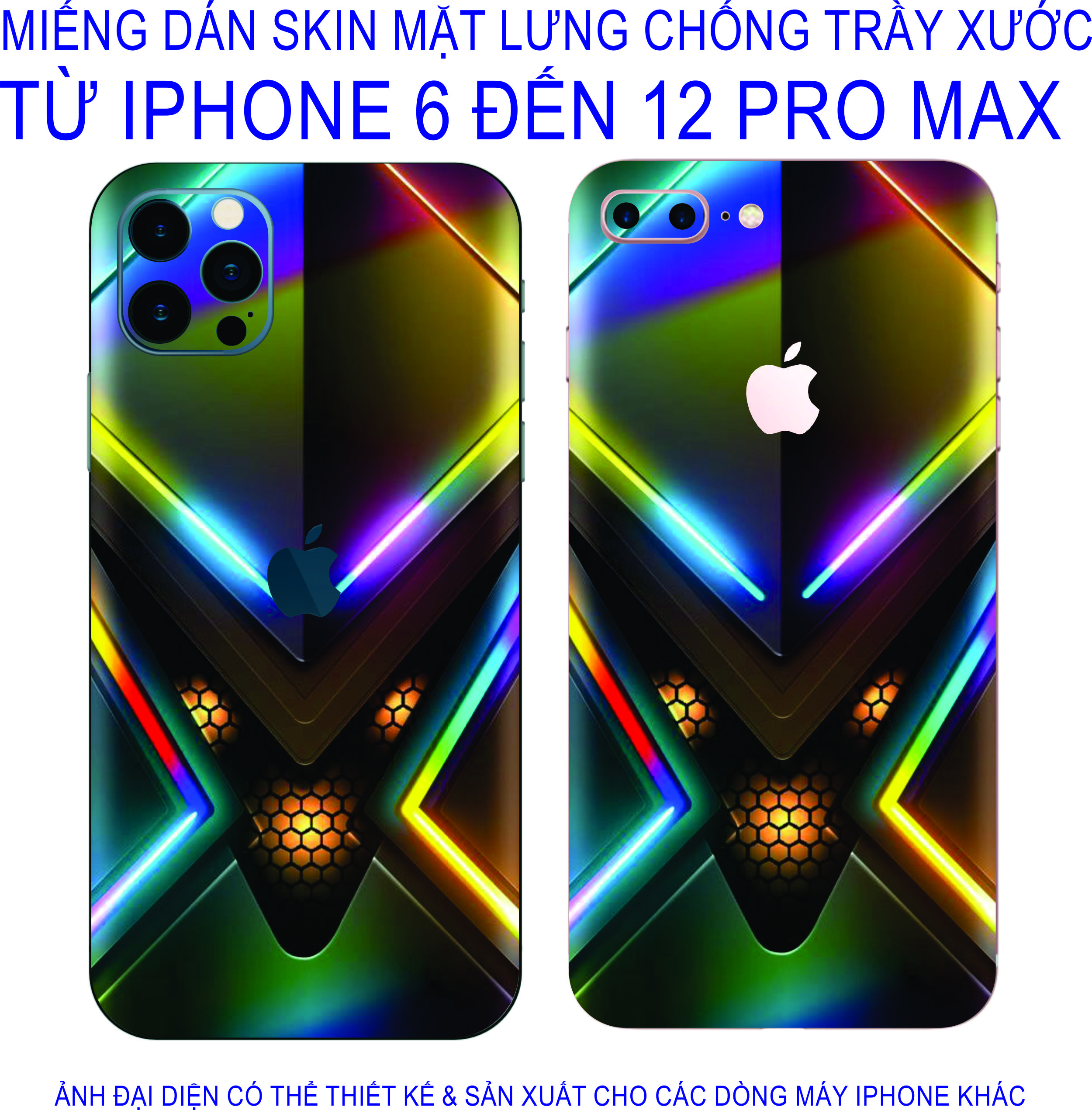 Miếng Dán Skin mặt lưng iphone 6 đến 12 pro max chống trầy xước, hình ảnh 3D sắt nét