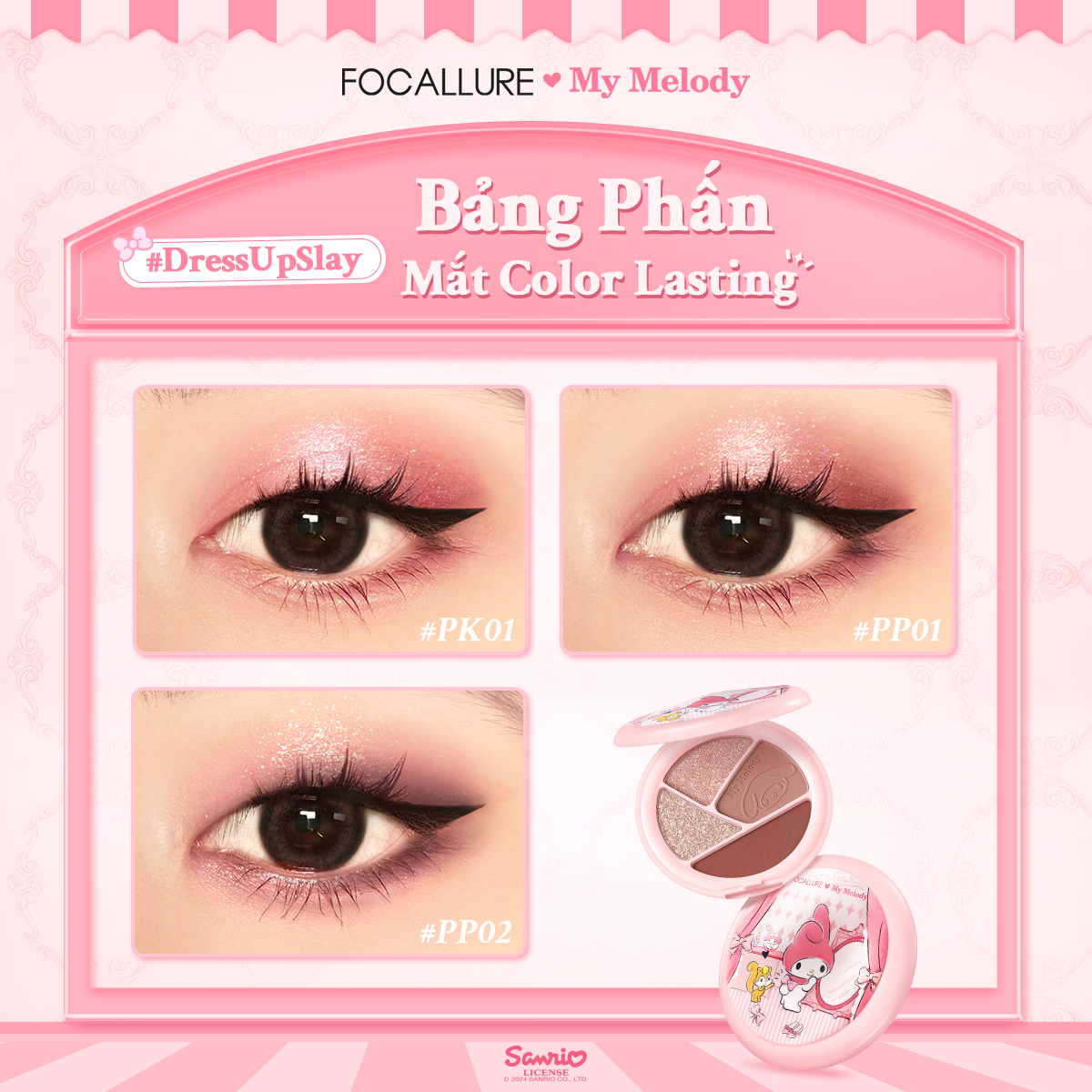 [FOCALLURE x Sanrio] Bảng Phấn Mắt 4 Màu Lâu Trôi