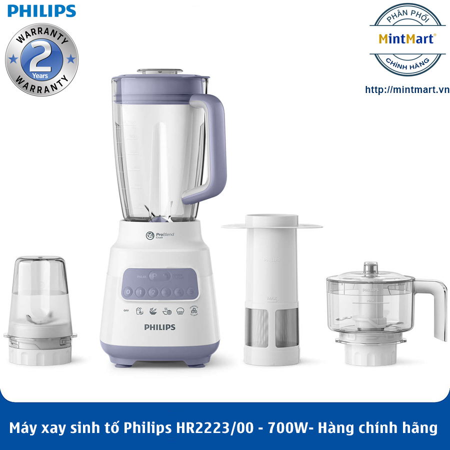 Máy xay sinh tố để bàn Philips công suất 700W HR2223/00, 5 tốc độ và 1 số nhồi - Hàng chính hãng - Bảo hành 2 năm toàn quốc