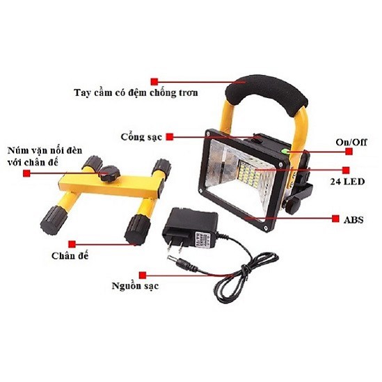 Đèn led siêu sáng sạc điện W804 - 30W ( 24 Led )