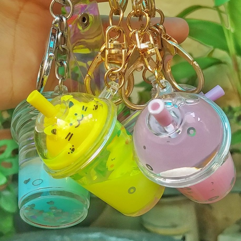Móc khoá ly trà trái cây hình thú cute