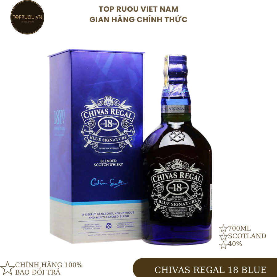 [Free Branded Bag] Chivas Regal 18 Blue Whiskey - 700ml [Genuine][Top Vietnamese Wine]