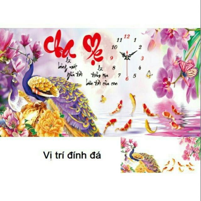 TRANH ĐÍNH ĐÁ ĐỒNG HỒ CHA MẸ 110x50cm LV080