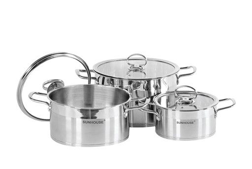 Bộ nồi inox 5 đáy Sunhouse mama SH784, Bộ nồi cho bếp từ, chất liệu Inox 430, Cấu tạo đáy 5 lớp dày dặn, truyền nhiệt nhanh, giữ nhiệt tốt, chống cháy khét, hàng chính hãng Bếp Sunhouse