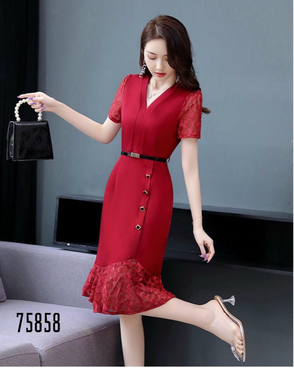 [HCM]ĐẦM SUÔNG PHỐI REN SANG TRỌNG KÈM THẮT LƯNG