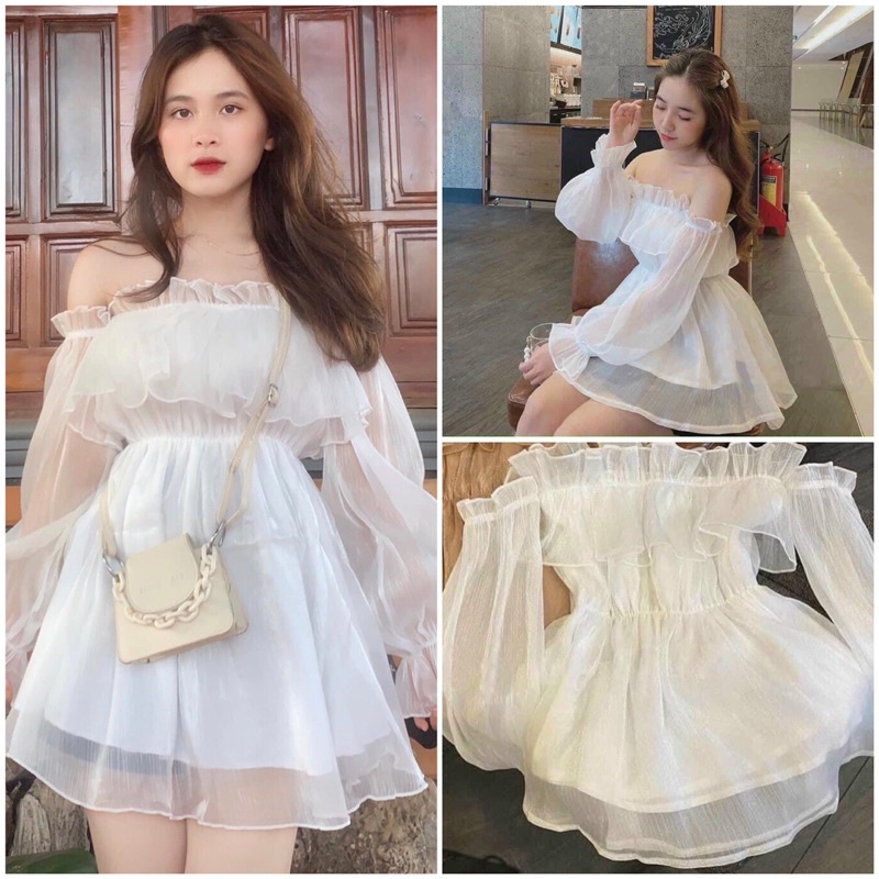 Áo Trễ Vai Ngực Bèo Nhún- váy babydoll Hở Vai Tay Bồng Ngực chất ...