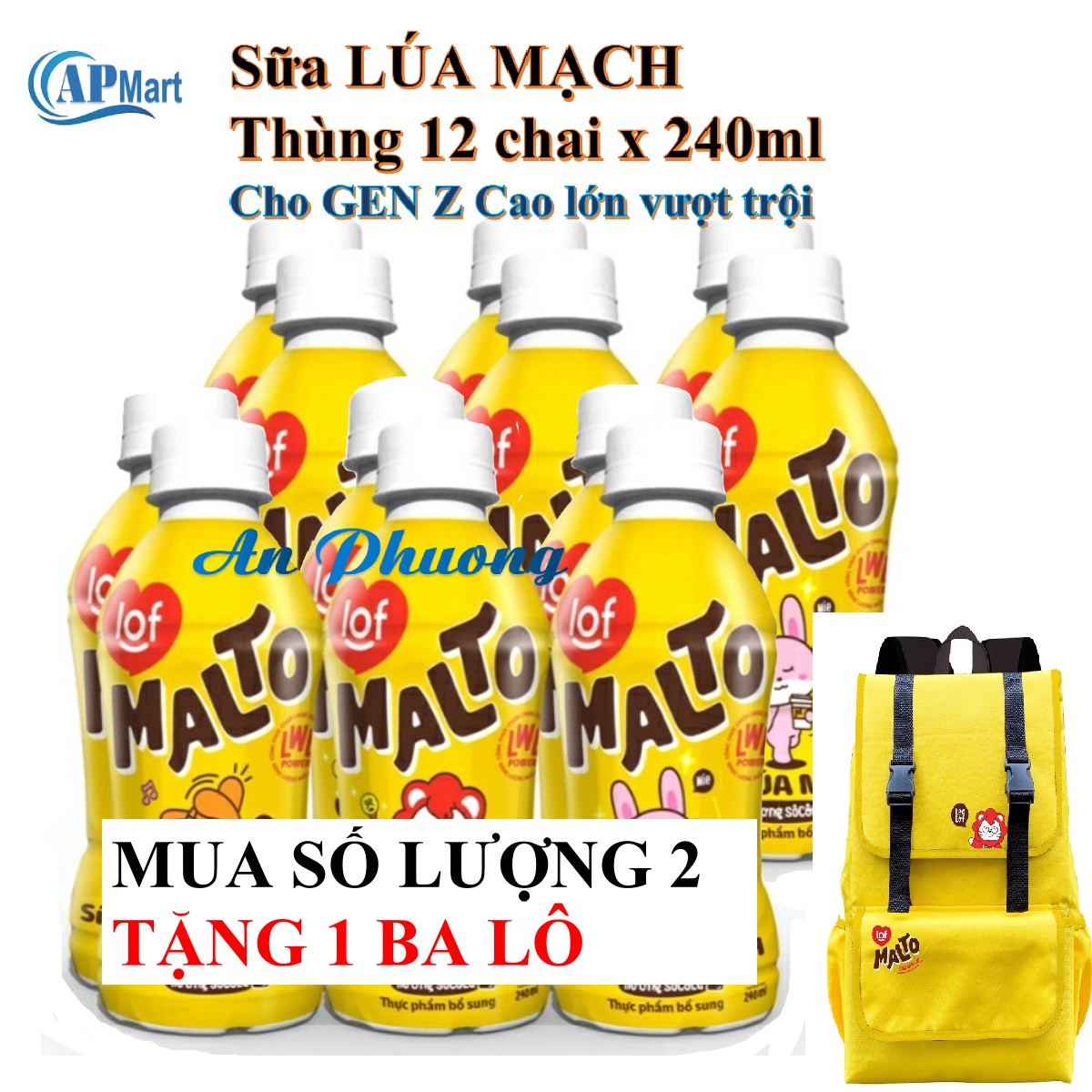 Sữa lúa mạch MALTO thùng 12 chai 240ml cho GEN Z Cao lớn mỗi ngày