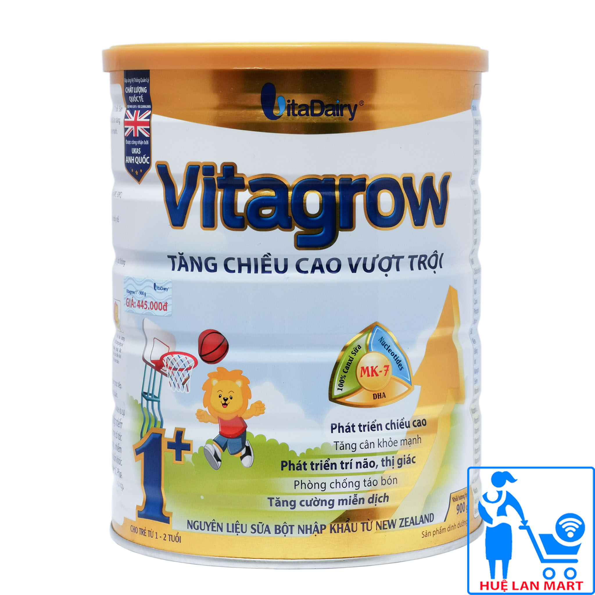 Sữa Bột Vitadairy Vitagrow 1+ Hộp 900g (Tăng chiều cao vượt trội; Cho trẻ 1~2 tuổi)