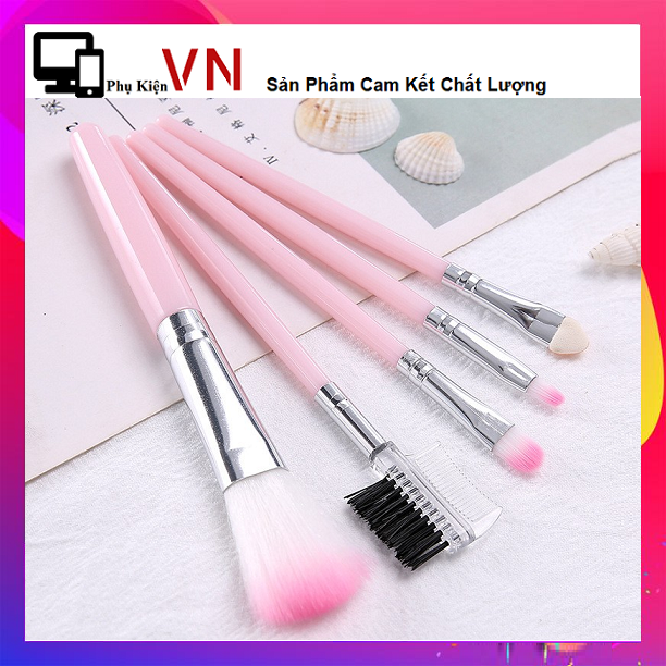 [HCM]⚡ Bộ Cọ Hồng  ( Trắng ) 5 Cây Mini Cơ Bản Tiện Lợi - Set Cọ 5 Món Trang Điểm Thần Thánh ⚡