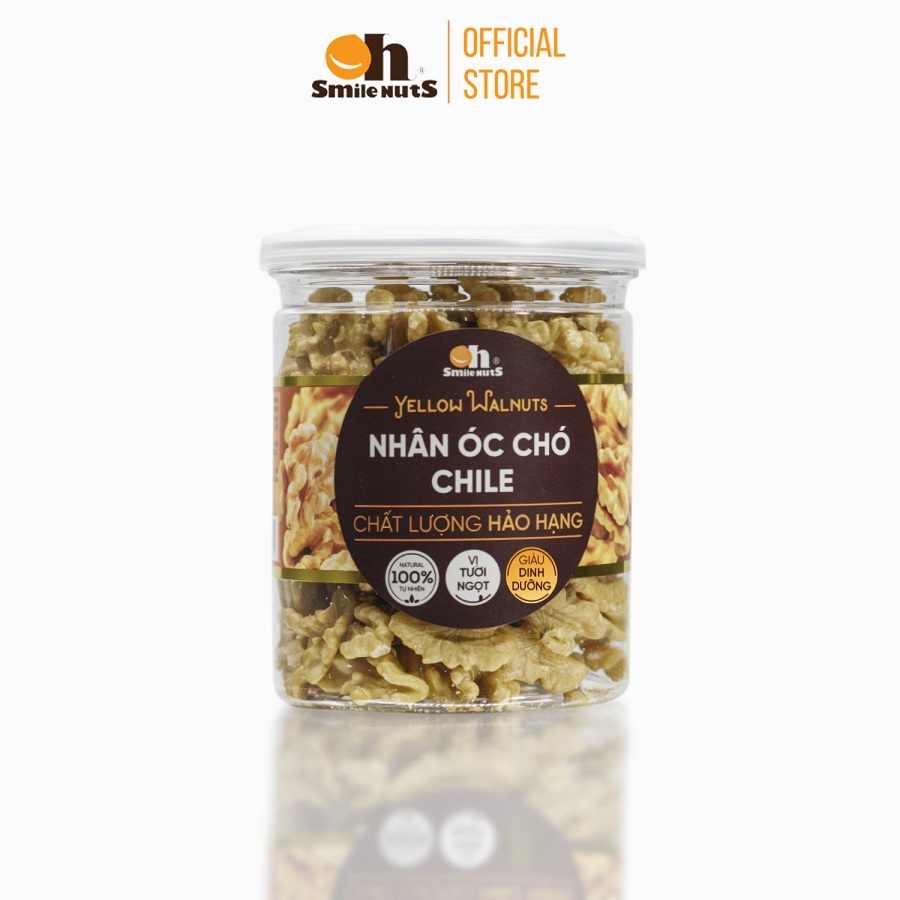 Nhân Óc Chó Chile Oh Smilenuts hộp 165g _ Nhân Óc Chó Vàng tươi ngon, vị ngọt, nhân dày, vị béo không đắng, chát, hàng mới chất lượng _ phù hợp với phụ nữa mang thai