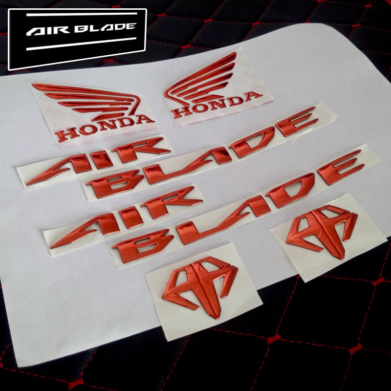 Bộ tem air blade, logo ab, cánh chim honda 3d nổi màu đỏ