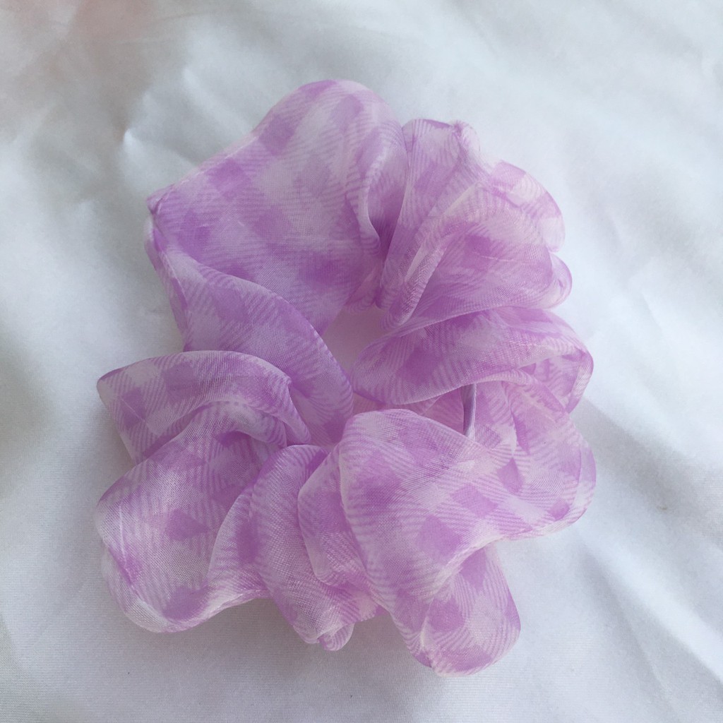 Scrunchies Chun Cột Tóc Hoạ Tiết Kẻ Caro