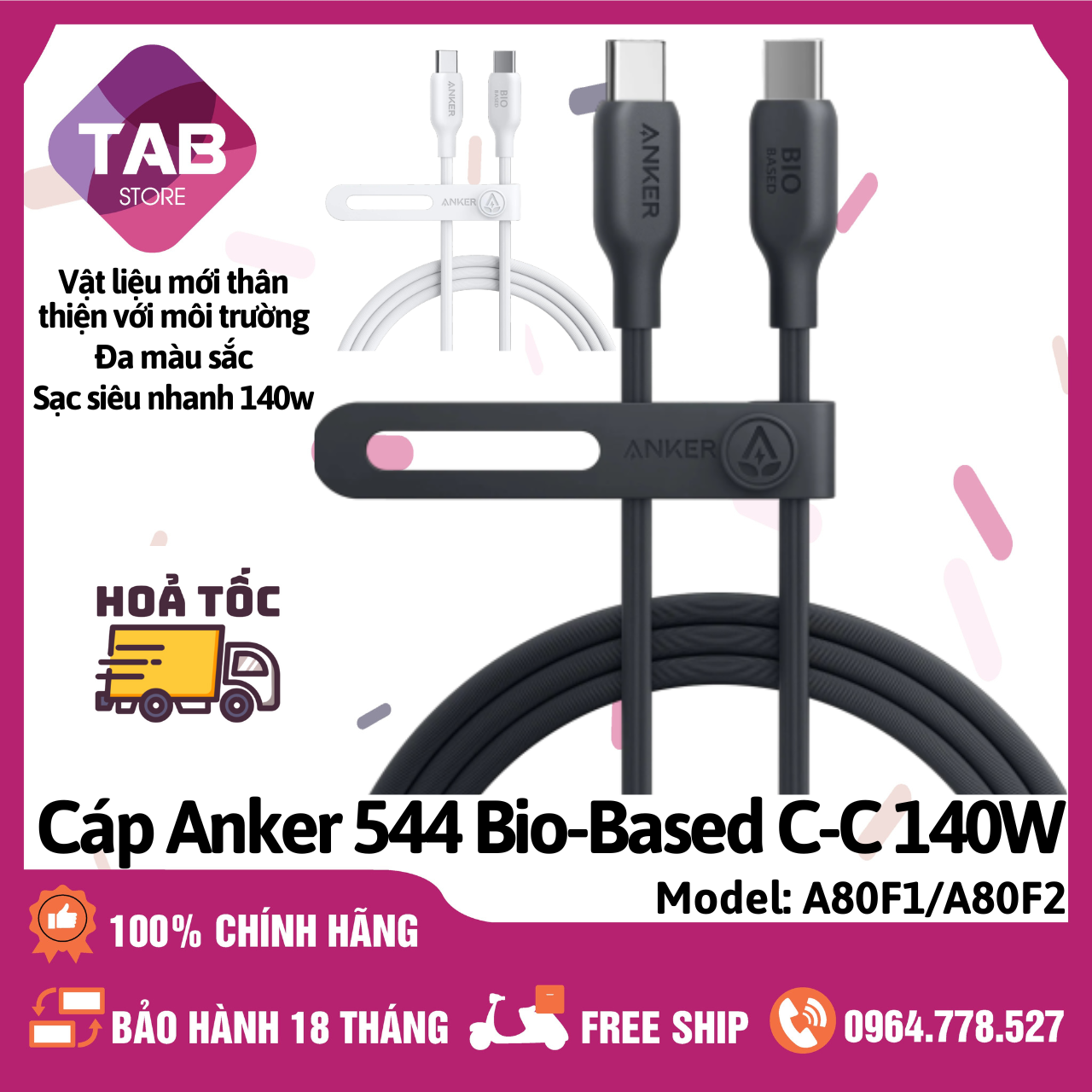 Cáp anker 544 c-c 140w a80f1/a80f2 - bảo hành 18 tháng