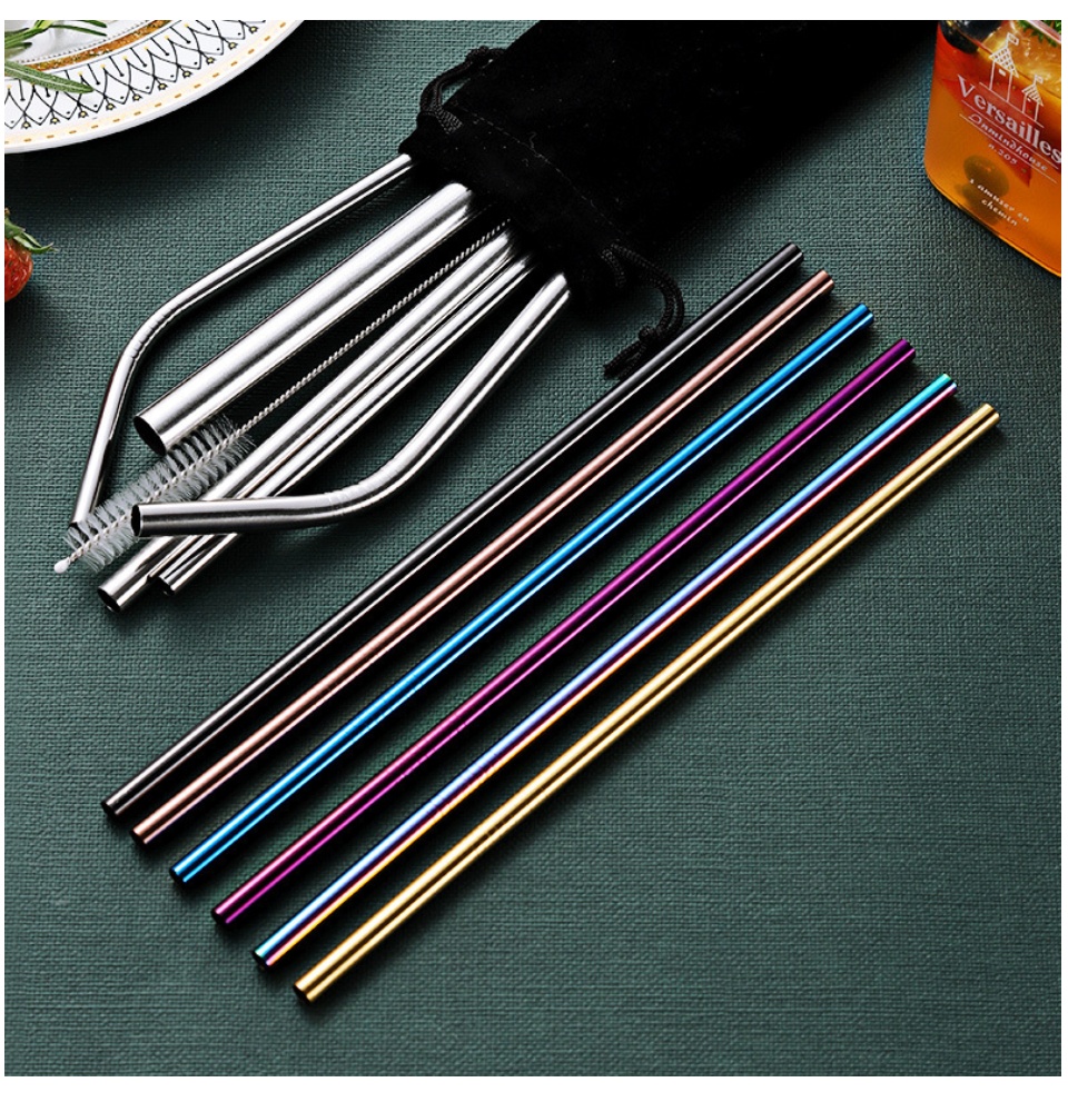 Ống hút inox thẳng uốn cong 304 chống gỉ kèm cọ rửa có thể tái sử dụng - Bộ ống hút inox bền đẹp, an toàn sức khỏe, thân thiện môi trường - ong hut inox tái sử dụng ưu việt hơn ống hút nhựa OHI01