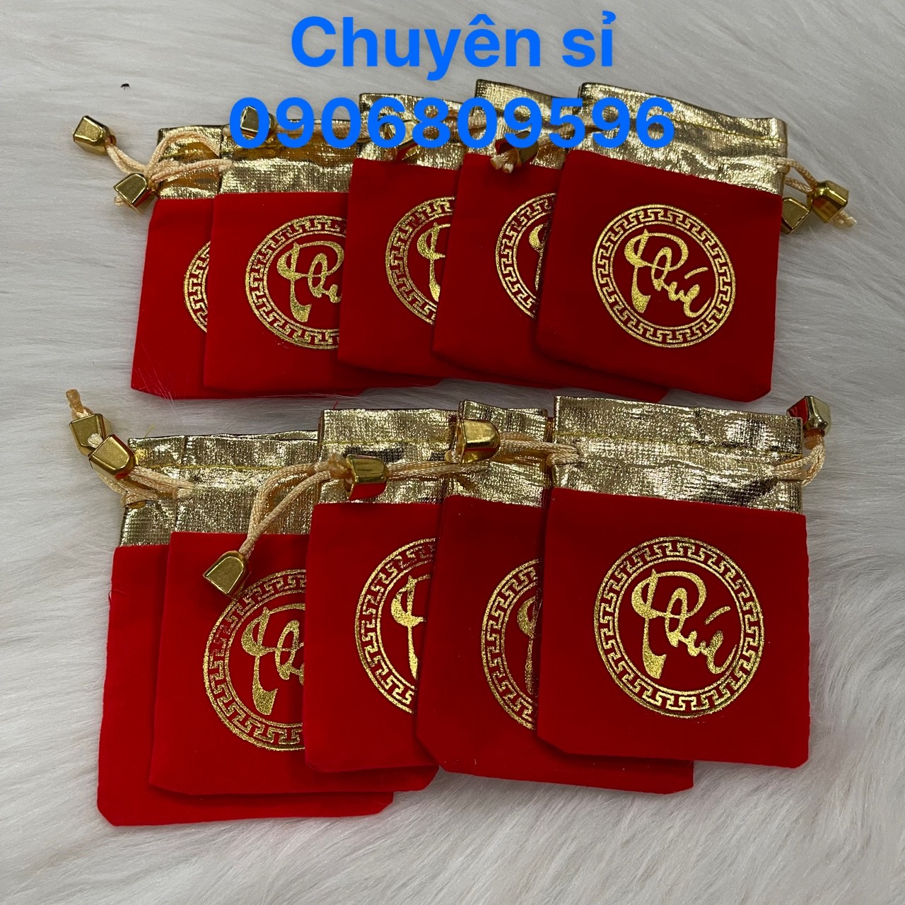 Combo 10 Túi Gấm Đỏ Chữ Phúc Phong Thuỷ, May Mắn