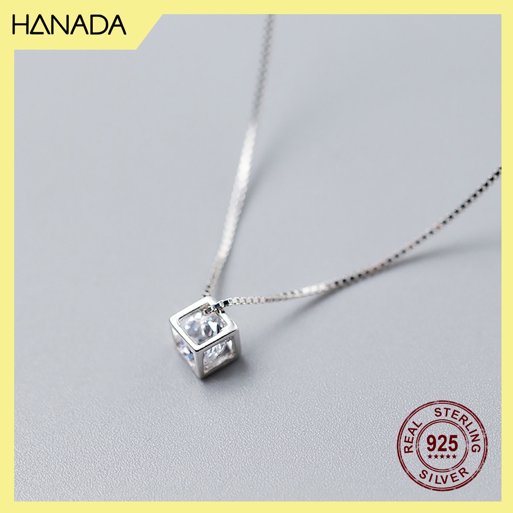 [HCM] Dây Chuyền Bạc 925 Hanada  Hạt Lập Phương Đá 0160