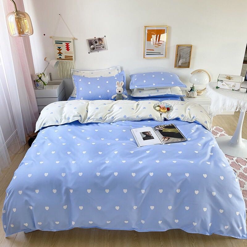 Bộ chăn ga gối cotton 3D hoạt hình 4 món mẫu trái tim mới EMMIBEDDING STORE