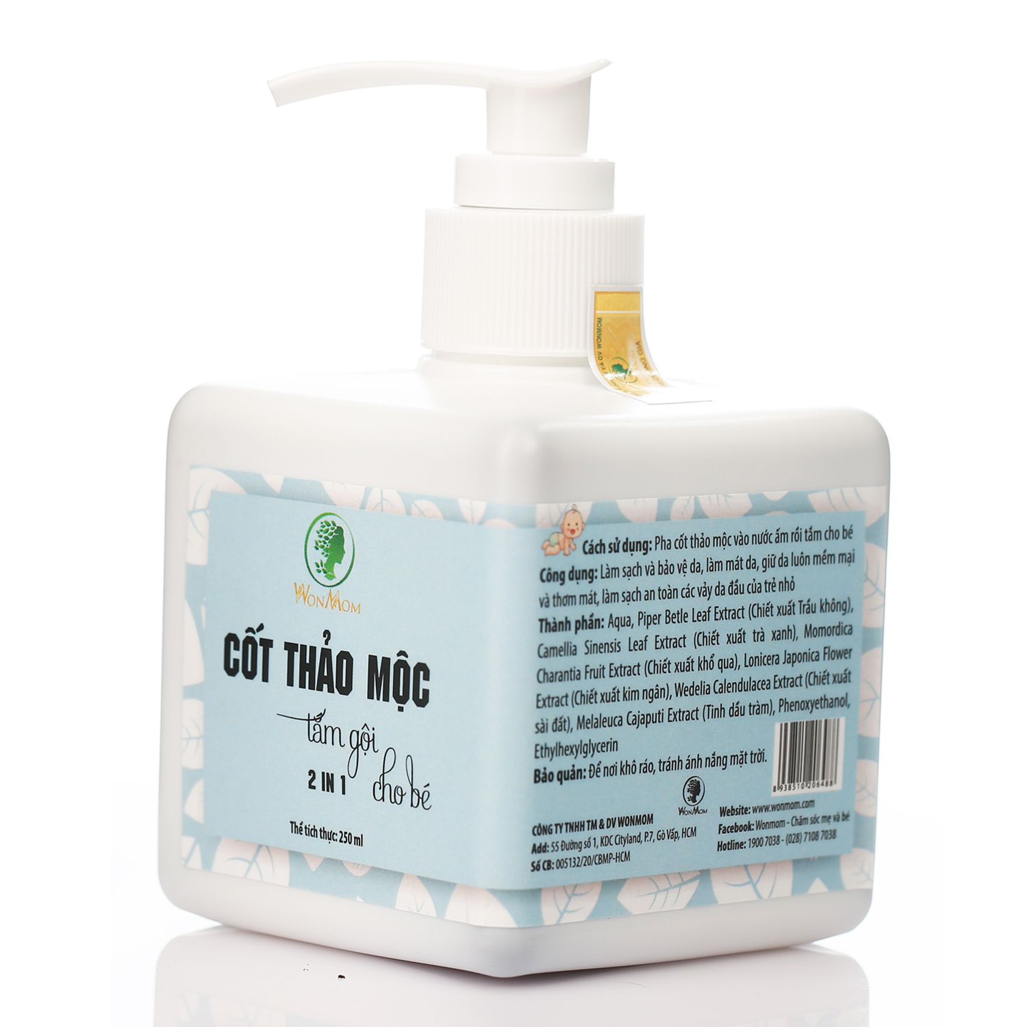Cốt thảo mộc tắm gội cho bé Wonmom 2in1 250ml