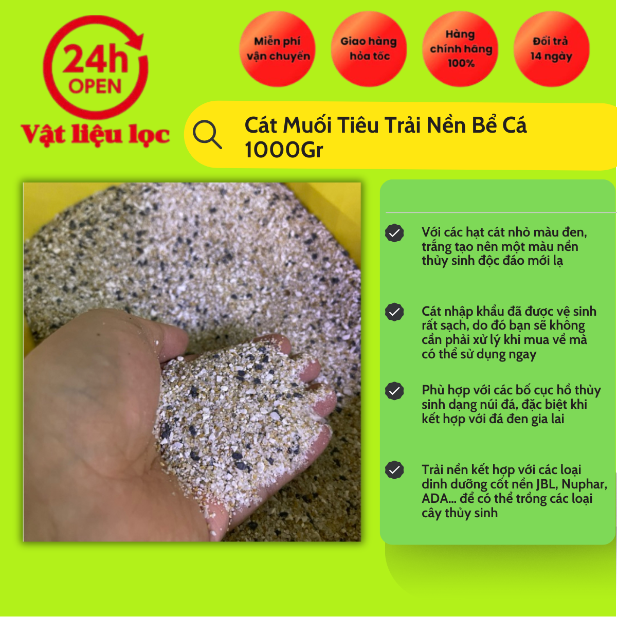 Cát Muối Tiêu Trải Nền Bể Cá 1000Gr