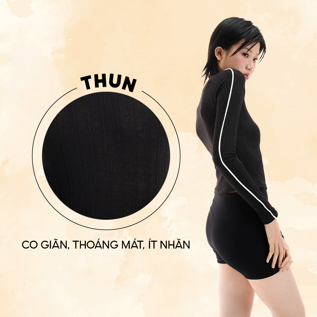 [OUTLET SALE] DOTTIE - Áo thun tay dài phối viền - Đen - T0825