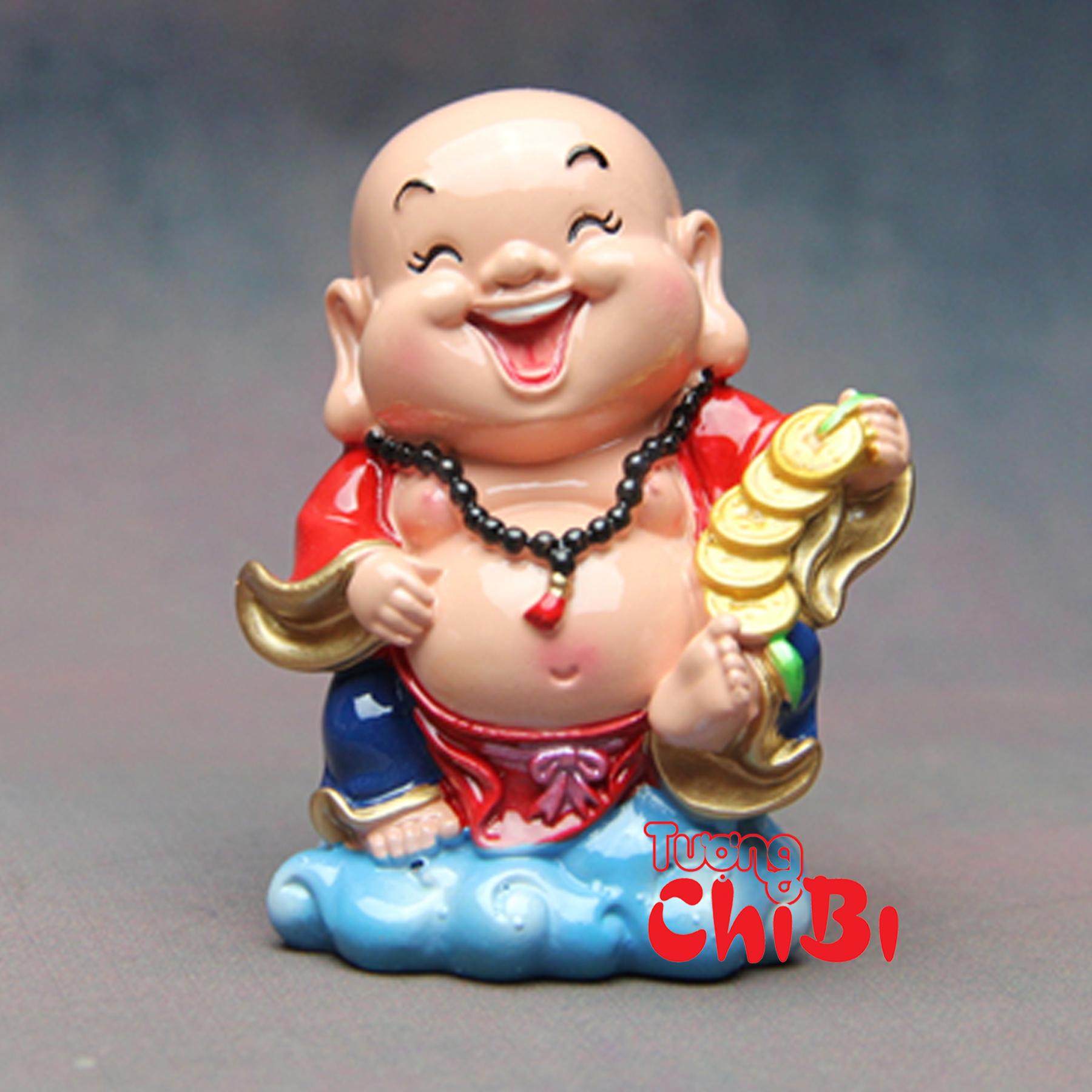 [HCM]TƯỢNG CHIBI PHẬT DI LẶC  CẦM XÂU TIỀN VÀNG 7.5CM