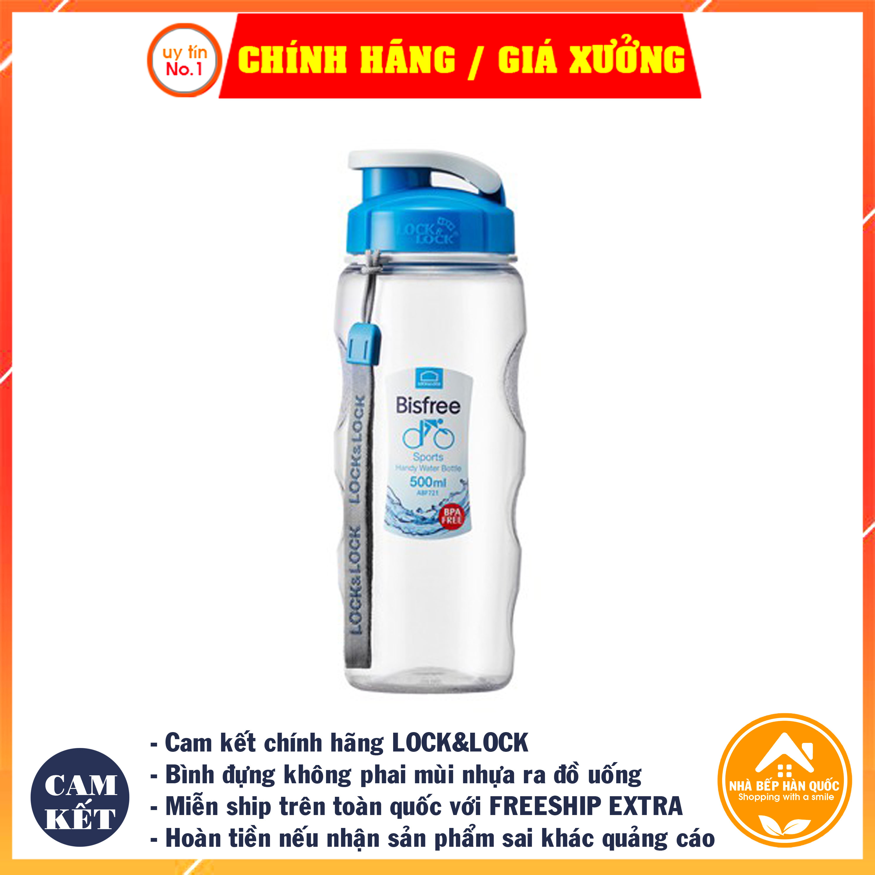 Bình nước thể thao Lock&Lock Handy Bottle 500ml & 700ml ABF722 [Chính hãng]
