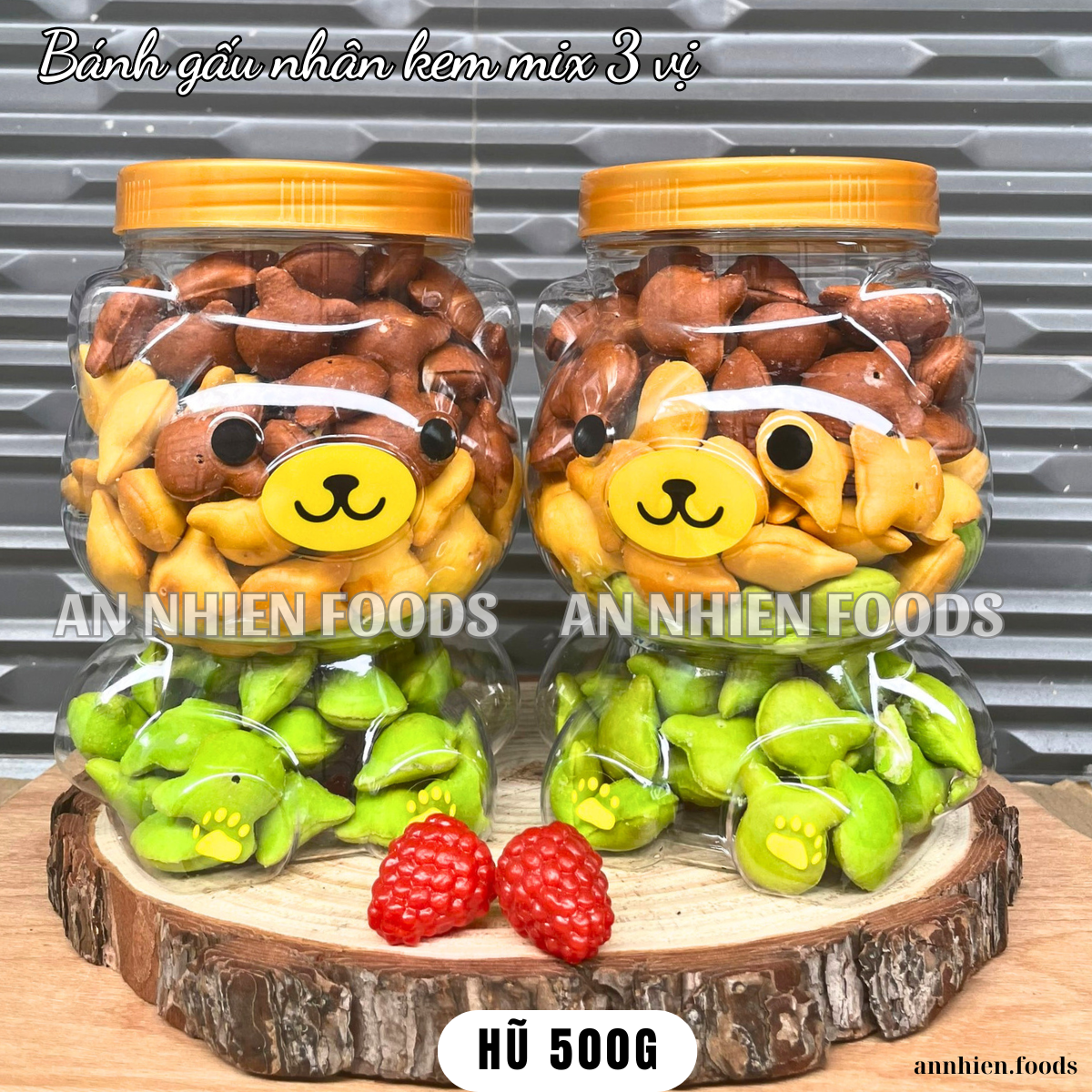 400g- Bánh gấu mix 3 vị (bánh gấu nhân kem,bánh gấu socola,bánh gấu chùm ngây)/ bánh gấu (hũ gấu) {Khối lượng tịnh, không tính bao bì}