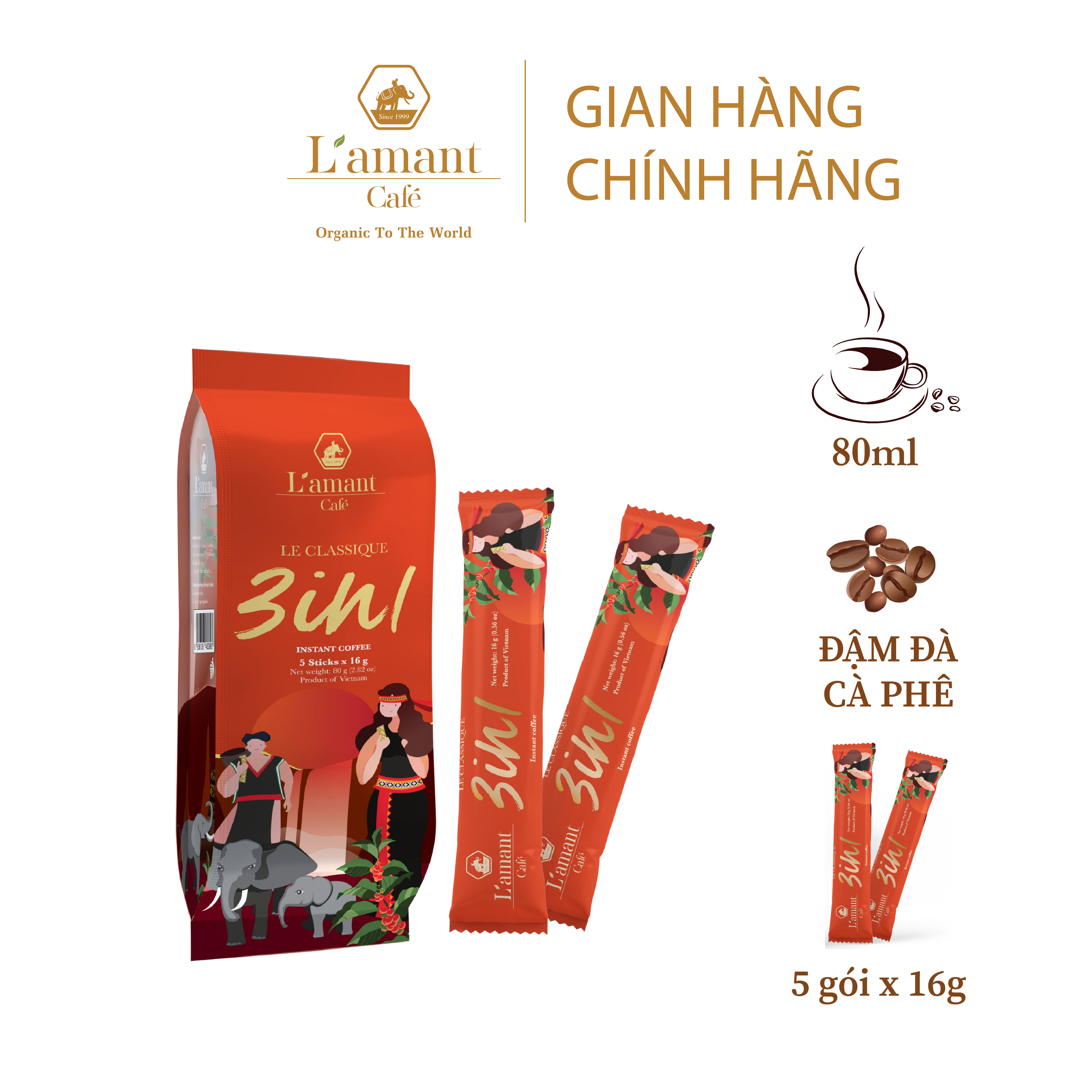 [HÀNG TẶNG KHÔNG BÁN] Cà phê hòa tan L’amant 3IN1 - L’amant 3IN1 Instant Coffee (4 gói sticks x 16gr)