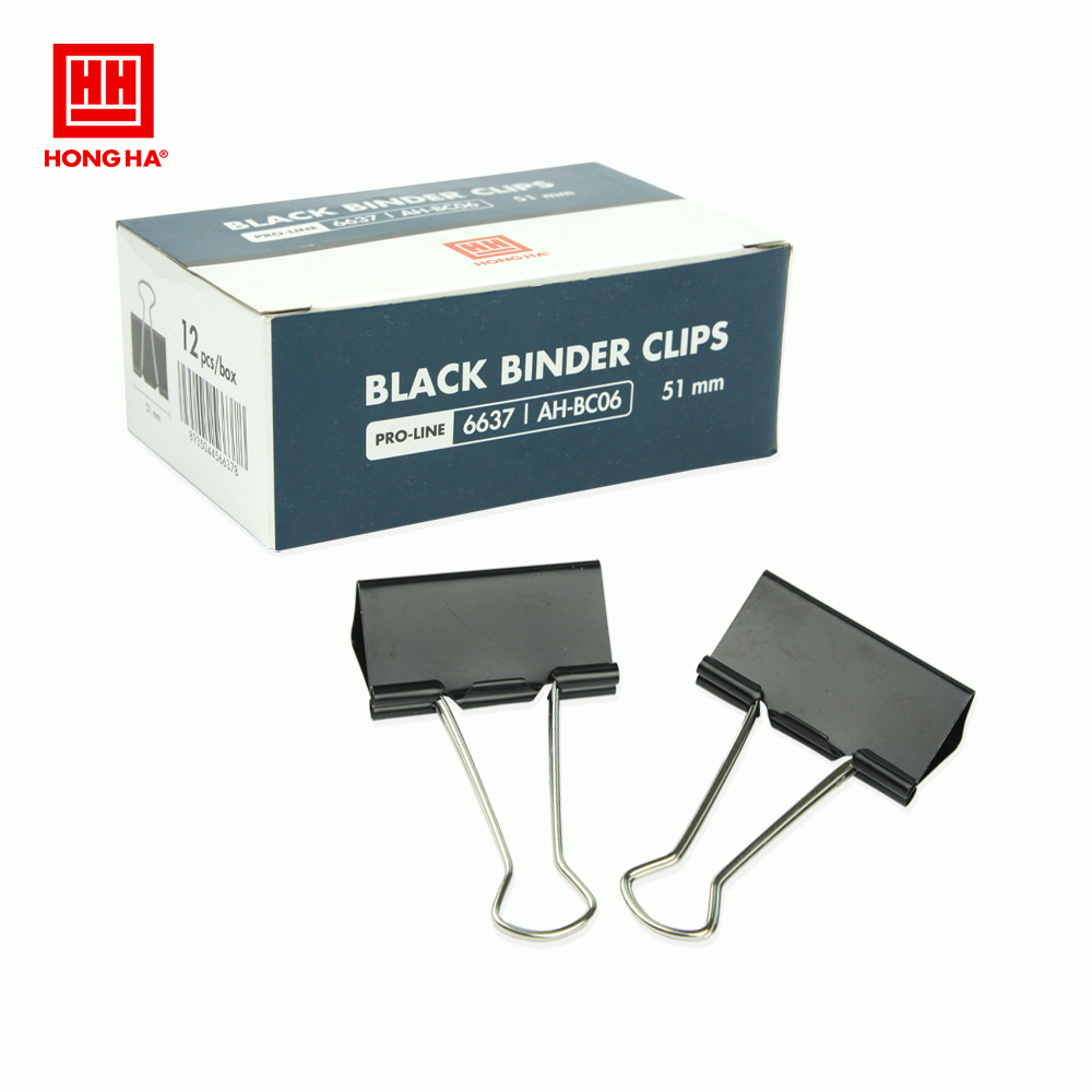 Kẹp bướm, kẹp giấy đen Hồng Hà 51mm (hộp 12 chiếc) - 6637