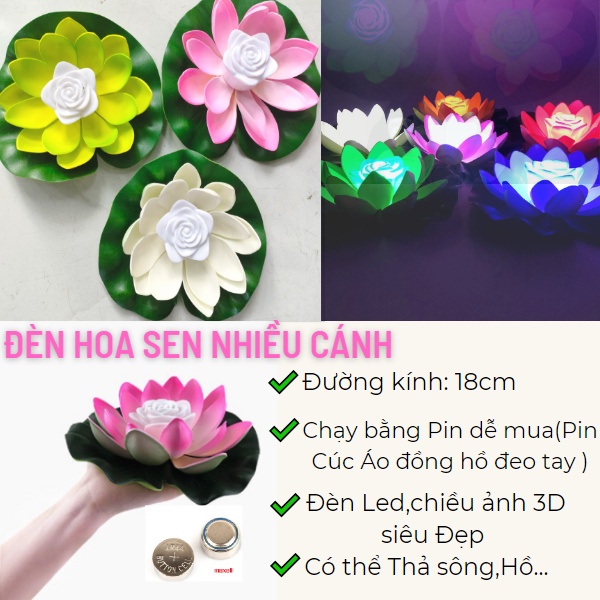 Đèn Hoa sen Nhiều cánh LED 3D 18cm(có thể thả dưới nước,cầu nguyện...)