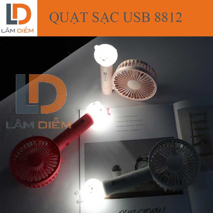 QUẠT CẦM TAY SẠC USB GẤP GỌN CÓ ĐÈN LED 8812