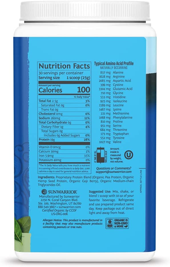 Bột Protein Thực Vật Hữu Cơ SunWarrior Warrior Blend Unflavored 750g