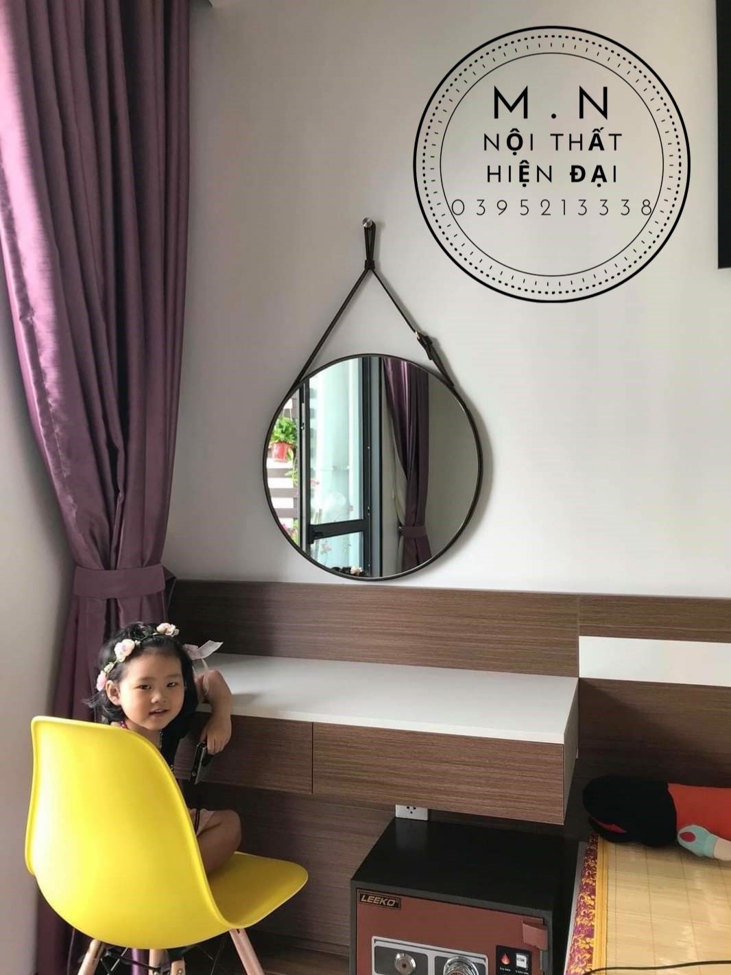 (Size 70cm) Gương Tròn Treo Tường Viền Da Simili (Màu : Đen , Trắng , Nâu , Da bò)