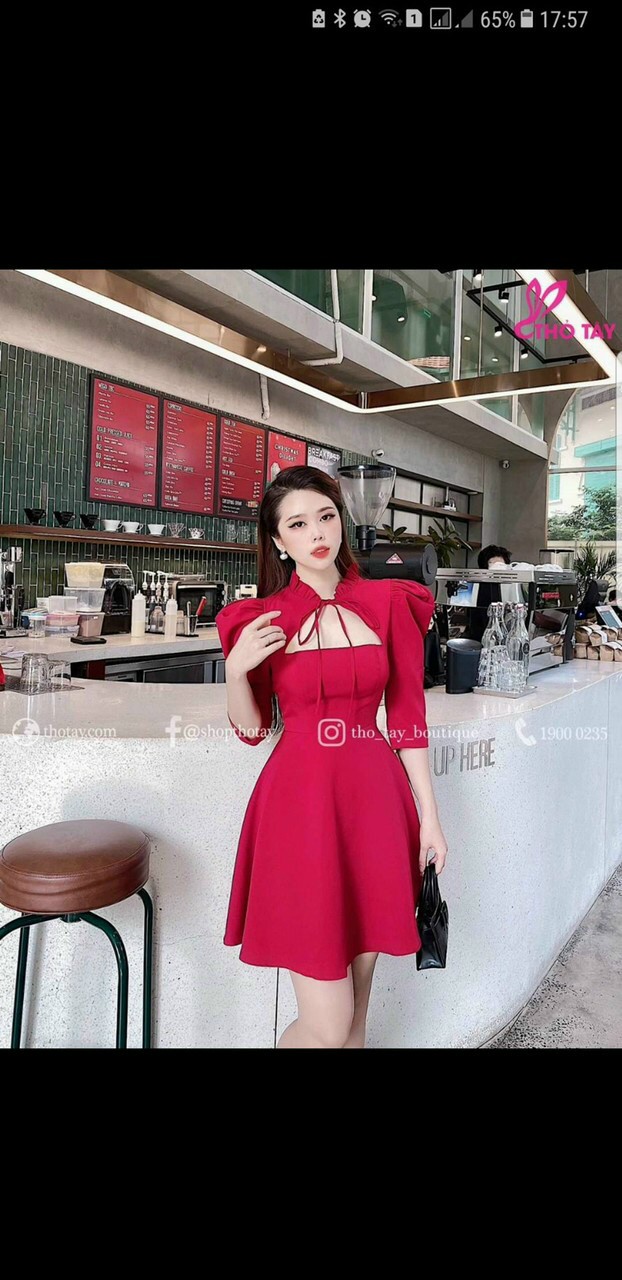 Đầm Cổ Tàu Tay Phồng