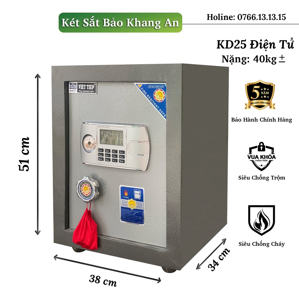 Két Sắt Việt Tiệp KD25 Xám <40KG>, Két Sắt Mini,