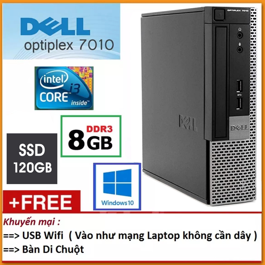 Máy tính đồng bộ Dell Optiplex 7010 Intel Core i3 2100 3.10GHz, Ram 8GB, Ổ cứng SSD 120GB+ Tặng USB thu wifi + bàn di - Hàng nhập khẩu. Bảo hành 12 tháng