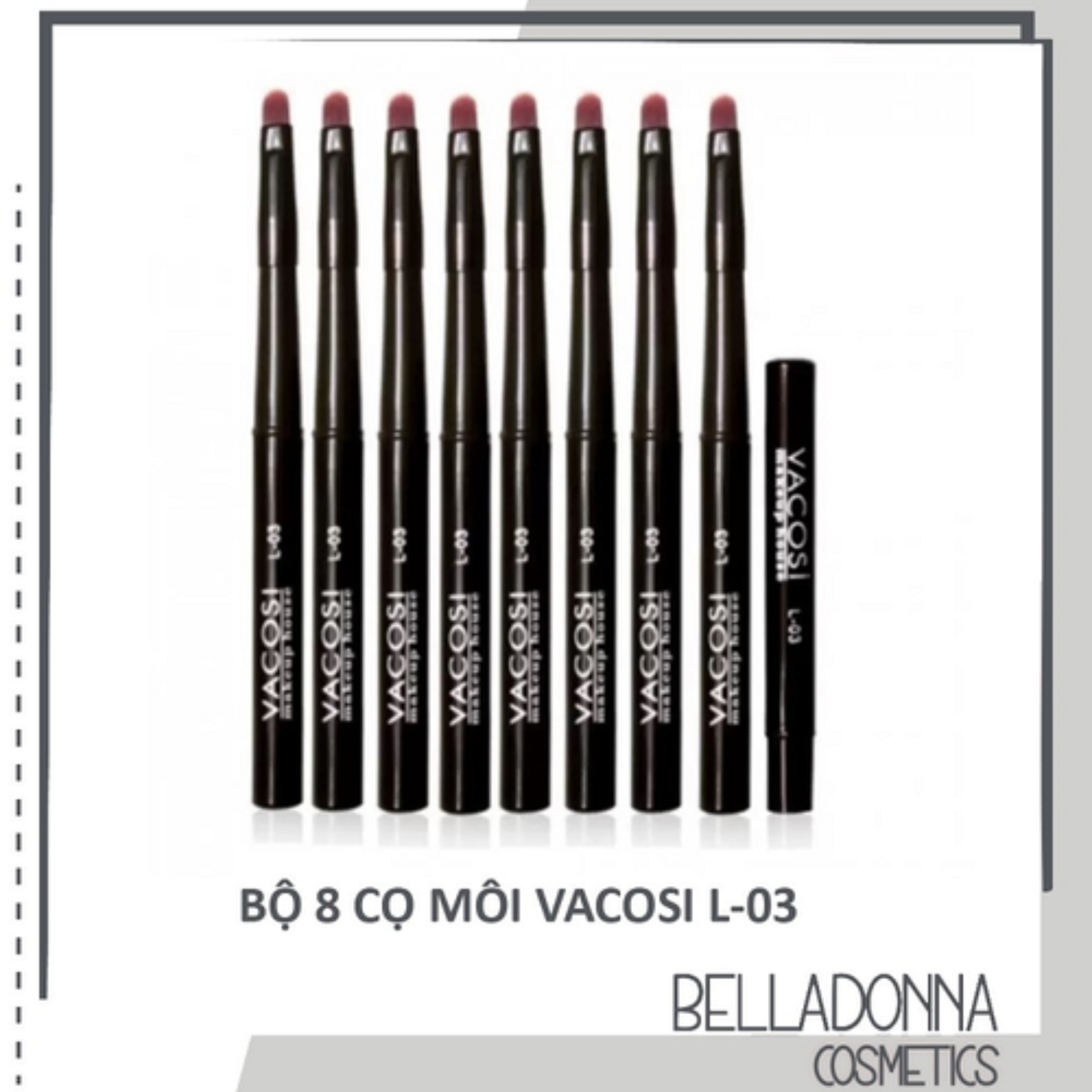 Bộ 8 cây cọ môi đen Vacosi collection Pro-makeup L-03